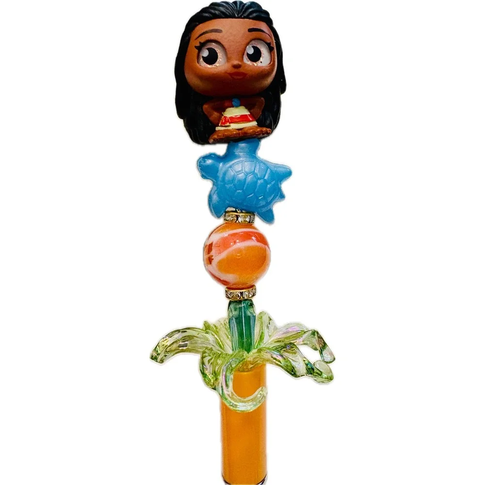 Disney Moana Doorables Beaded Pen Sea Turtle Tropical Palm Leaf Stationery